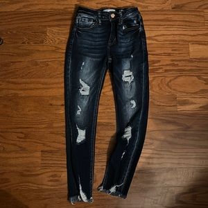 KanCan Girls Dark High Rise Ankle Skinny Distressed Denim